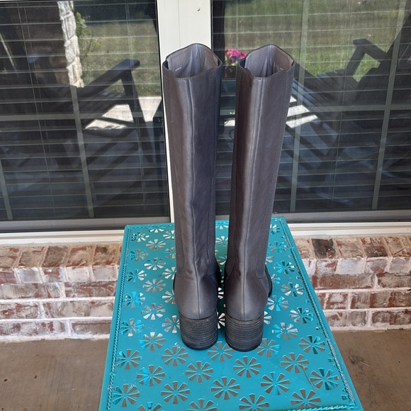 Eileen Fisher Destry Tall Stretch Insert Gray Leather Knee Boots - Picture 3 of 9